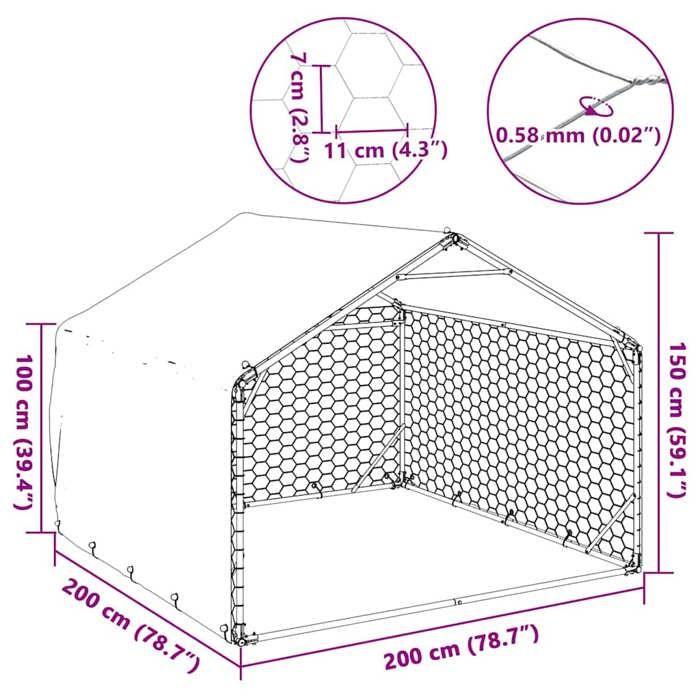 VidaXL Outdoor Kennel for Dogs Cover 2x2x1.5 M Galvanized Steel, Outdoor Dog Cage, Large Dog Cage, 4105408