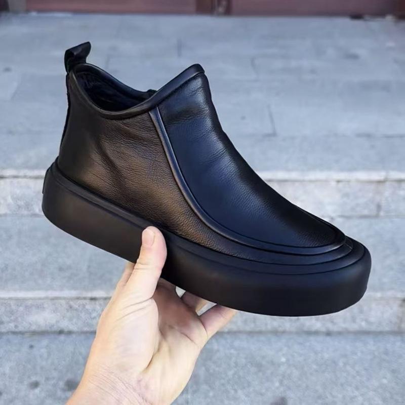 Men's Casual Leather Shoes Autumn and Winter Business Board Shoes Black Leather Short Boots One Pedal Driving Shoes Non-slip and Wear-resistant Outdoo