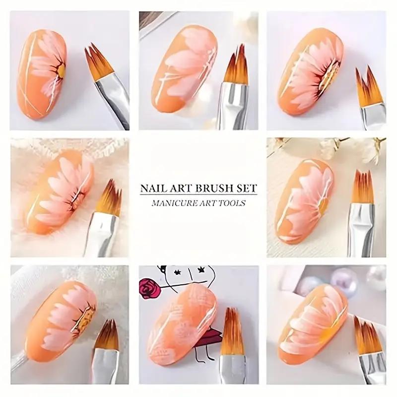 8PCS Nail Art Brush Set Flower Painting Pen Flower Pen Sawtooth Pen Sawtooth Pen DIY Handmade Special-shaped Carving Nail Art Tools