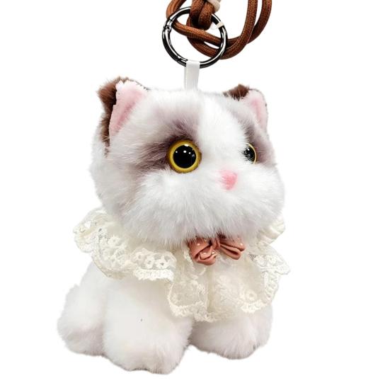 Portable Hanging Plush Pendant Interactive Cat Keychain, Wagging Tail & Meowing Kitten Soft Plushie with Sound Metal Clip, Cute Bag Charm, Comfort