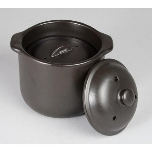 Sento Senga Pottery Microwave-Safe Rice Cooker, CeraCook (Double Lid), Black Glaze (1.5 Cups), 10-05