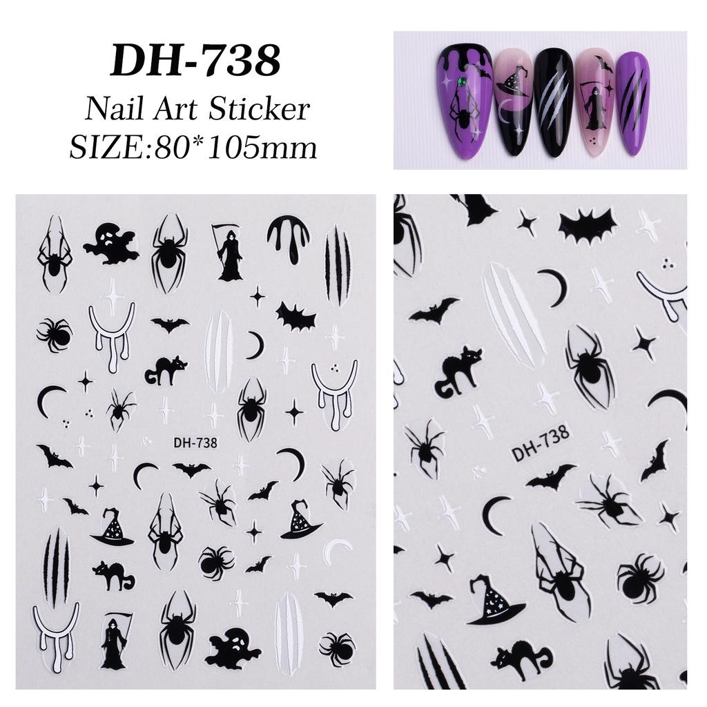 3D Halloween Nail Art Stickers Skull Pumpkin Bat Spider Web Design Nail Decals Punk Goth Style Stickers For Manicure DIY