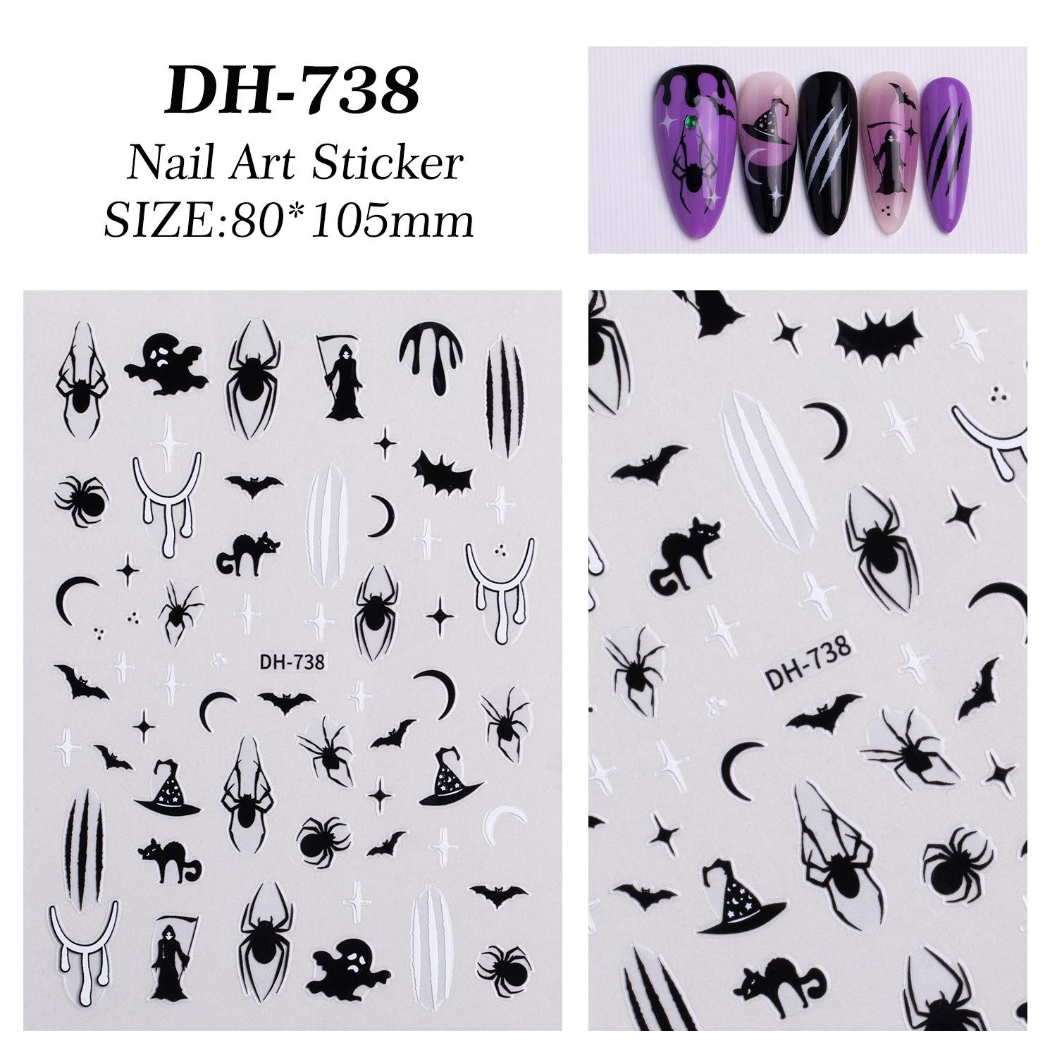 

3D Halloween Nail Art Stickers Skull Pumpkin Bat Spider Web Design Nail Decals Punk Goth Style Stickers For Manicure DIY