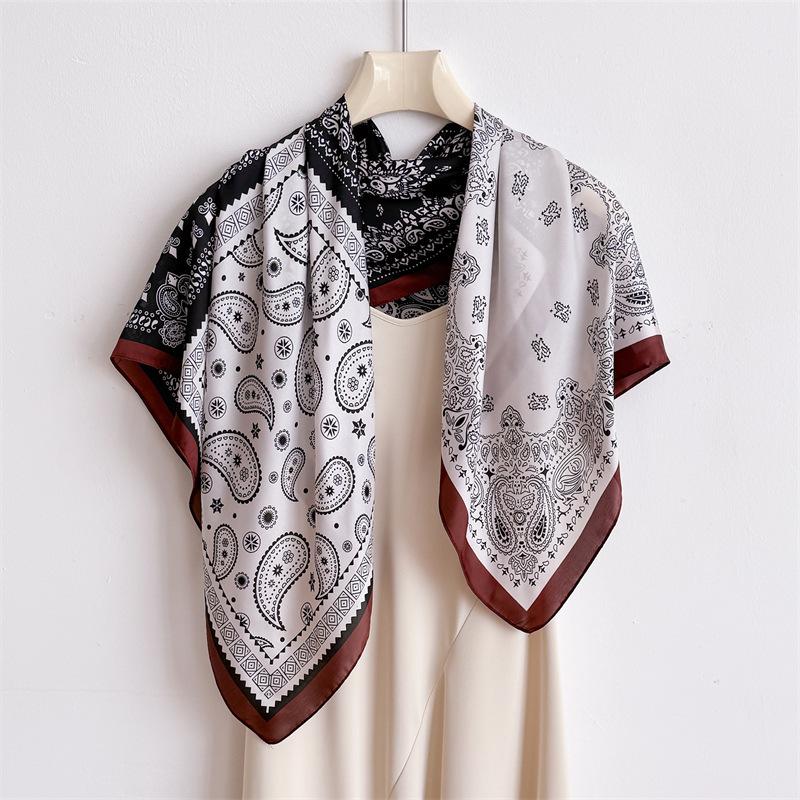 Color matching cashew nut simulation silk high-end large square scarf silk scarf printed shawl decorative scarf sunscreen scarf headscarf scarf