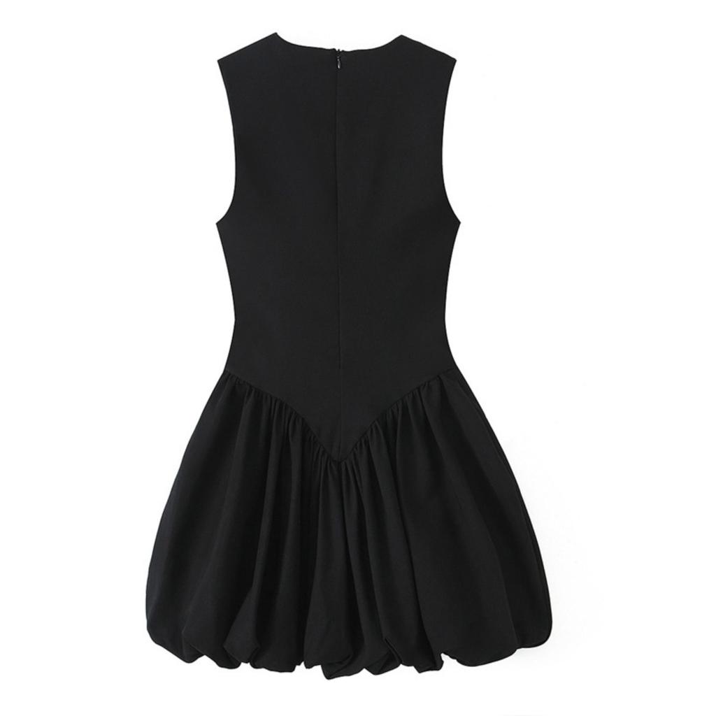 Dames Ronde Hals Mouwloze Mini Jurk Slim Fit Middelhoge Taille Streetwear Plooibodem Effen Jurk