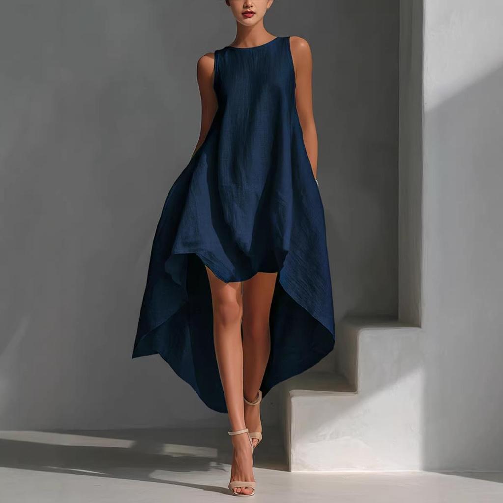 Asymmetrical Hem Sleeveless Cotton Linen Dress - Women's Spring 2026 Collection