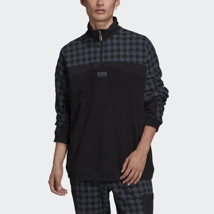 adidas originals D Sweat Grp Half Zipper Plaid Casual Sports Black Men's GD9322