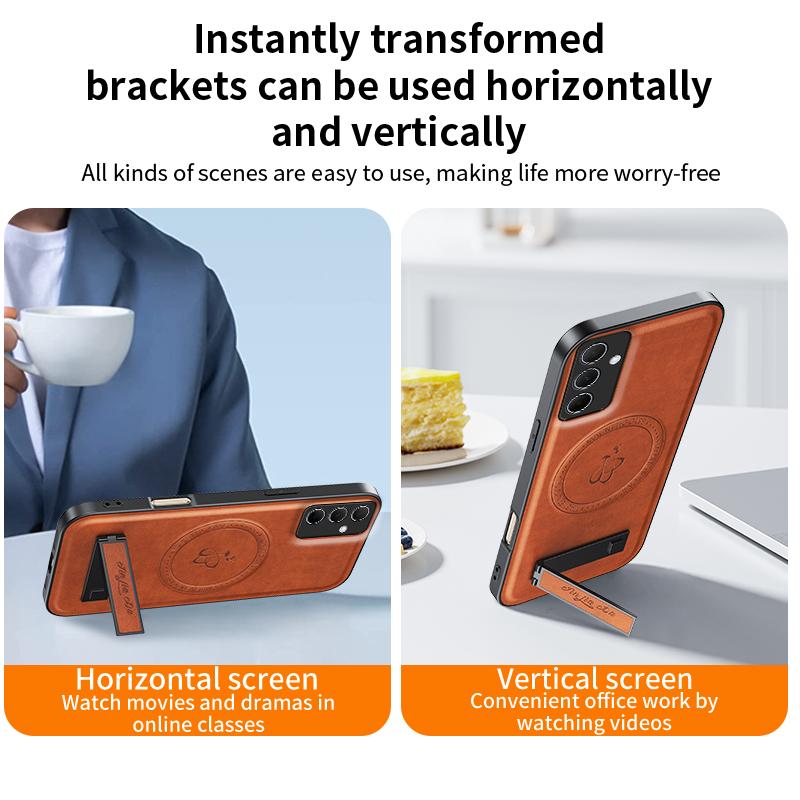 Magnetic Stand Holder PU Leather Phone Case For Samsung A15 A35 A55 A34 A54 A06 A16 A26 A36 A56 Wireless Charging Logo Cover