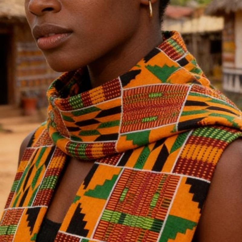 African Kente Print Scarf Stole Sash For Women Men Unisex Fashion Accessory Shawl Cotton Scarf for Black History Month
