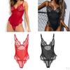Lace Embroidery Stripe Deep V Bodysuit Teddy
