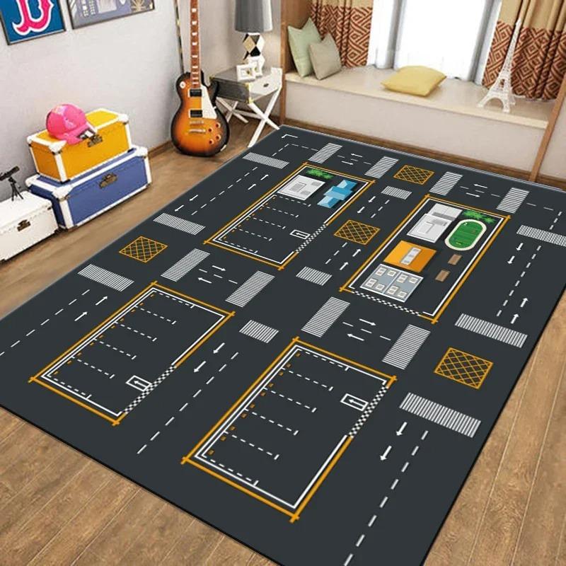 Transportation Track Crawling Mat Children's  Living Room Carpet Non-slip Machine Washable Area Rug for Kid’s Bedroom Floor Mat