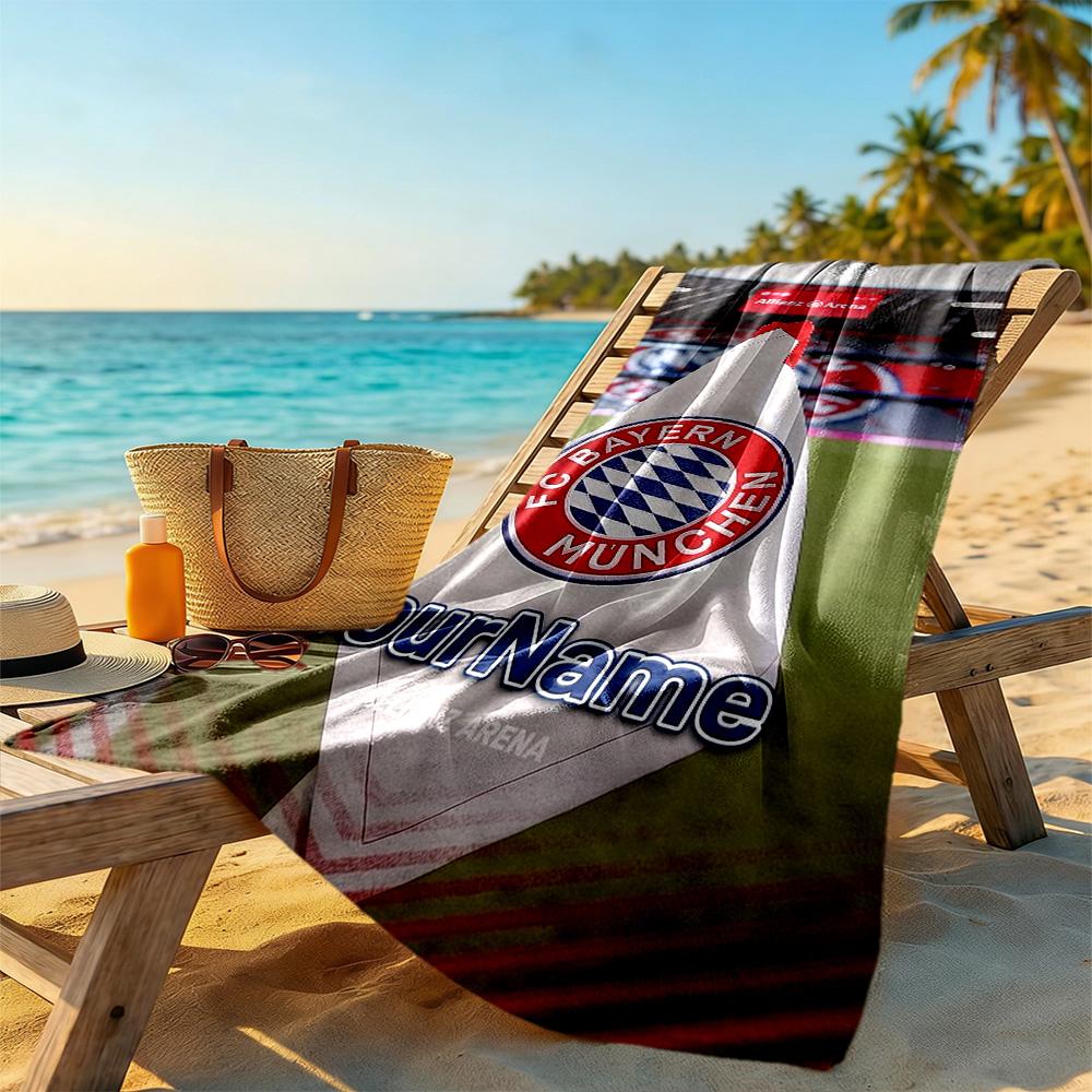 FC Bayern München Personalisierter Name Strandtuch Schnelltrocknend Weiche Mikrofaser Tragbar zum Schwimmen Strand Camping Reisen Strandzubehör Fitnessstudio