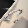 Women Jewelry Set Italian Buccellati Craft Red Corundum Bracelet Diamond Ring Narrow Gold Bangle