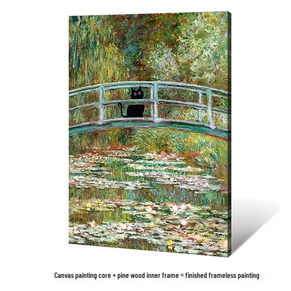Water Lily & Starry Night Abstract Cat Art: Colorful Wall Hanging for Bedroom & Living Room