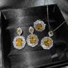 Luxury Women Jewelry Set with Blue Topaz Ring Citrine Earrings Pink Diamond Necklace European American Style