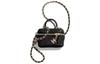 Chanel Gold Buckle Pure Color Fashion Leather Chain Diamond Pattern Lychee Grain Leather Box Bag Handbag Messenger Bag Small Female Black