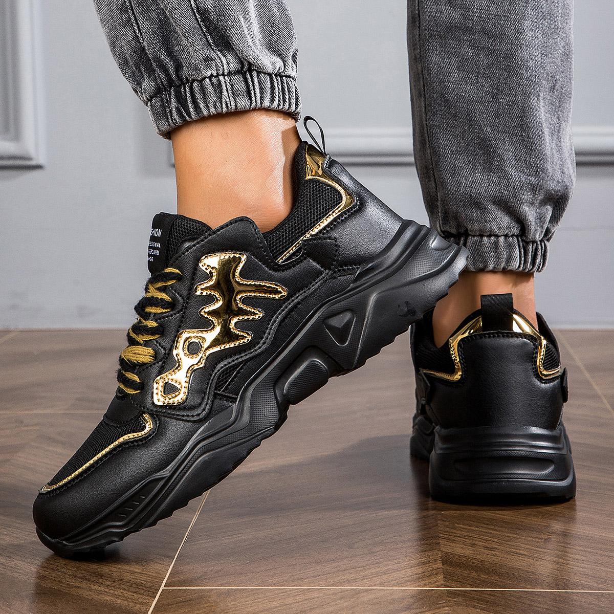 

Мужская спортивная обувь TUINANLE, дышащие кроссовки на платформе, мужские кроссовки на толстой подошве со шнуровкой для бега 43 чёрный