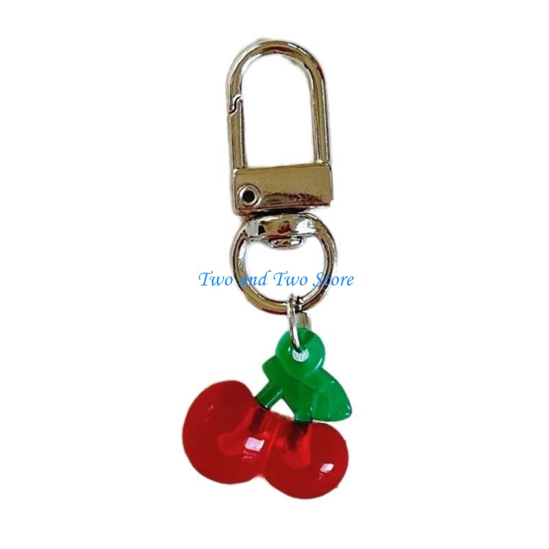 HX6F Fruit Cherries Phone Charm Decoration Elegant Acrylic Cherries Keychain Pendant