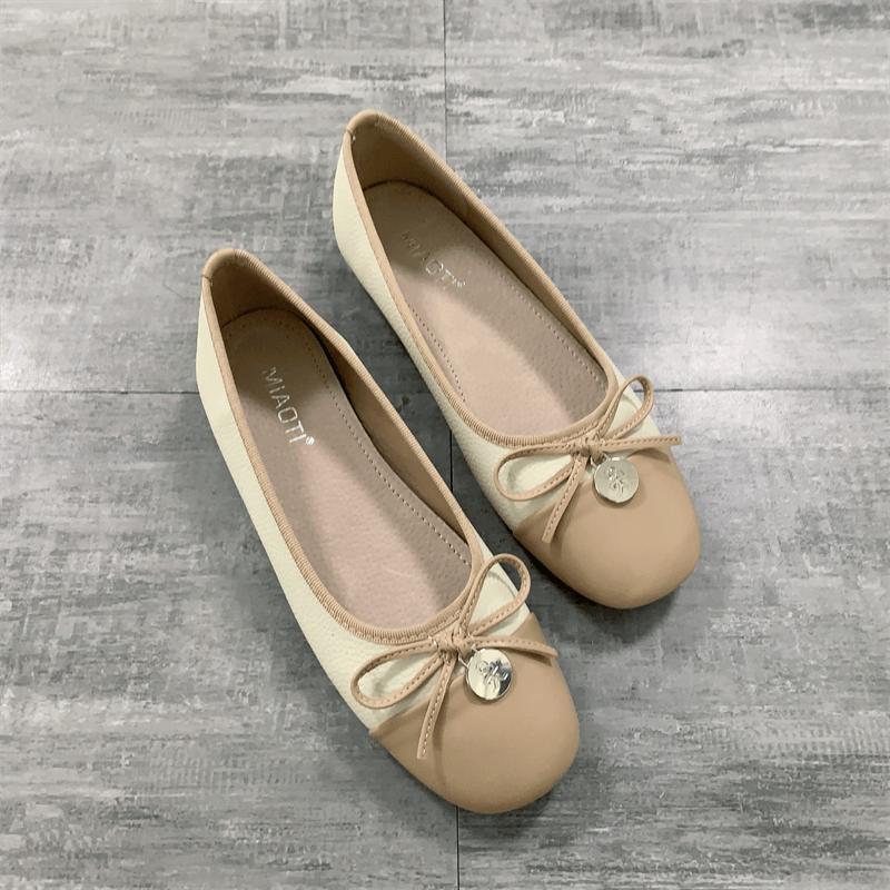 Fashion Flat Shoes for Women Spring and Autumn 2025 New Square Toe Bow Shallow Mouth Ballet Flat Shoes Plus Size Women's Shoes 41-43