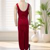 Women's Satin Ruched High Slit Bodycon Maxi Dress Sexy Sleeveless Cocktail Party Wedding Guest