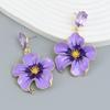 Pinkdudu Dripped Glaze Flower Zinc Alloy Stud Earrings Elegant Drop Blue Earrings Women Jewelry for Holiday PD2258