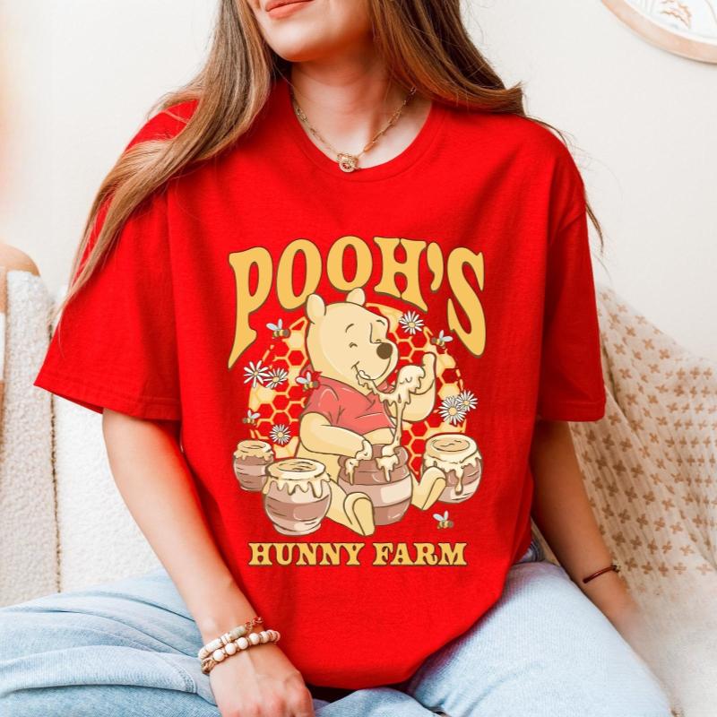 

2026 New Fashion Winnie The Pooh Christmas Art Print Womens TShirt Short Sleeve O Neck Casual Loose Plus Size Top S