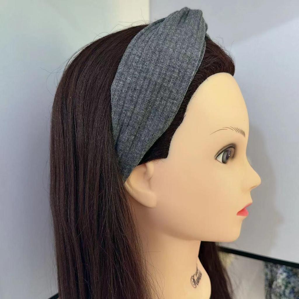 Strick-Stirnband im koreanischen Stil mit Überkreuz-Design für Damen - Elastischer Haarreif zum Gesichtwaschen, für Yoga und Sport.