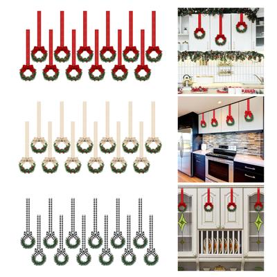 12Pcs Artificial Wreath 13cm Small Christmas Wreaths Ribbon Bows Wreath for Front Door Kitchen Cabinets Wall Window