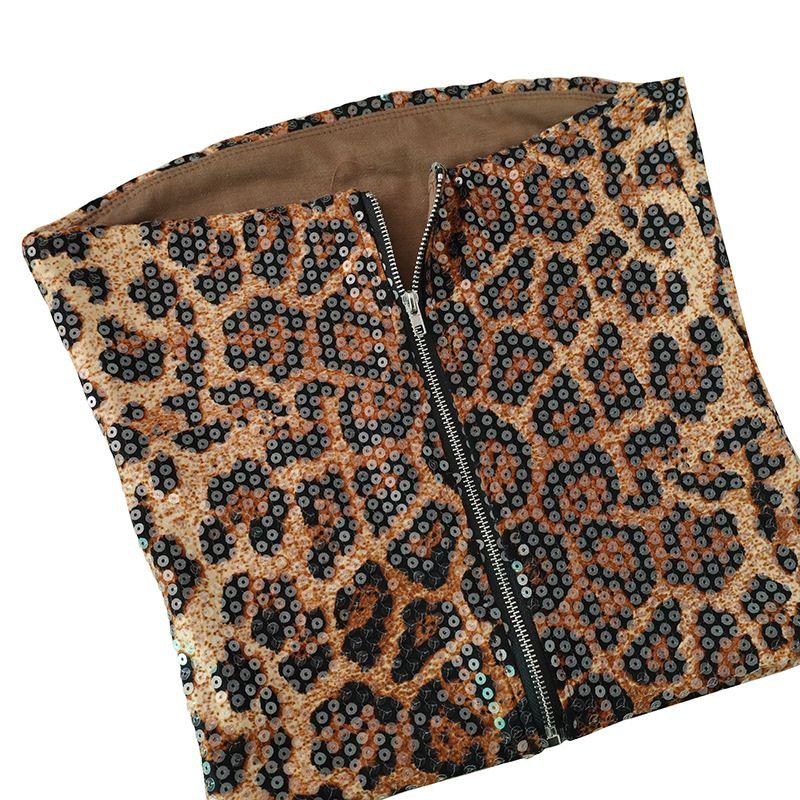 

2025 Новый западный стиль Женский топ-труба с открытыми плечами Гяру Леопардовый принт с пайетками Облегающий Жилет для нижнего белья Верхняя одежда Обертывающий Leopard print L