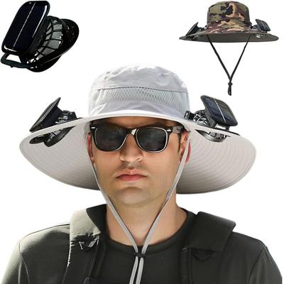 2 Solar Fan Wide Brim Sun Hat Breathable Sun Bucket Hat Personal Sun Hat with Solar Fan  Men