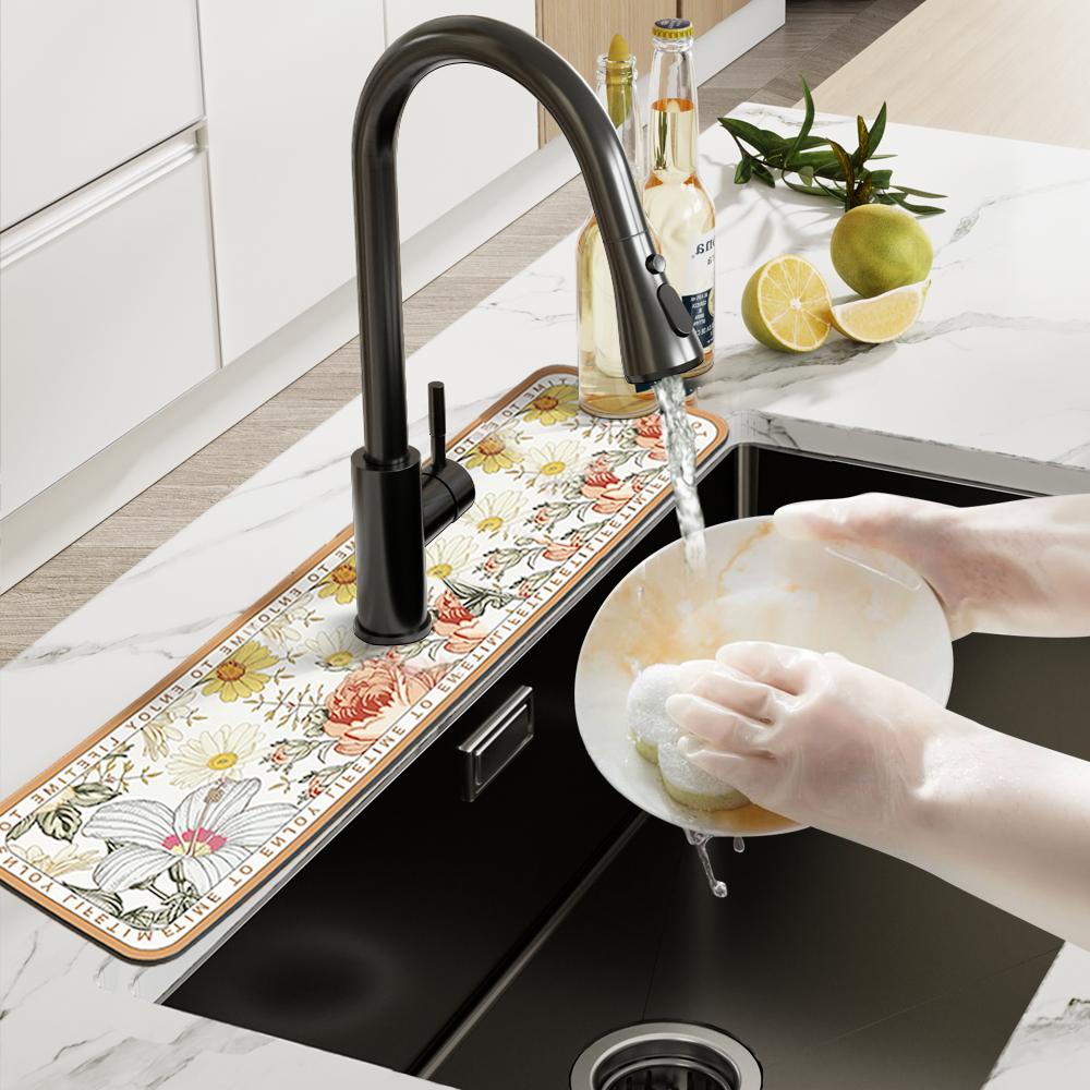 Classic Sink Faucet Drain Pad Table Mat Toilet Diatom Mud Moisture-wicking Pad Slip-resistant Anti-mildew Mat for Kitchen Countertop Dining
