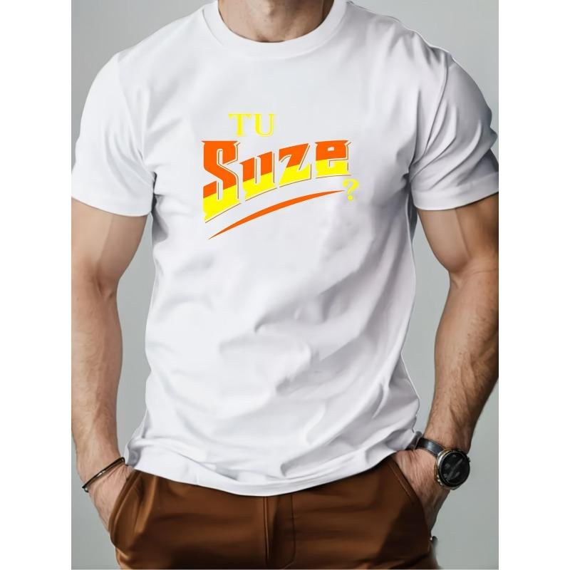 Men s SUZE Pattern Summer Casual Crew Neck Short Sleeve T-Shirt S белый