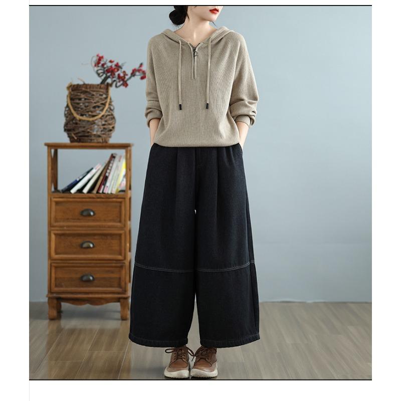 DIMANAF 2025 Herbst Winter Jeans Damen Übergröße Verdicken Futter Vintage Baumwoll-Denim Lange Hosen Unterteile