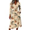 Women's Stylish Halloween Print Long Sleeve V-Neck Casual Dress with Pockets