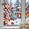 Waterproof PVC Festive Decor Christmas Cat Door Sticker, Cute Santa Hat Kittens Wall Decal, Self Kitten Window Stickers Adhesive Sticker for