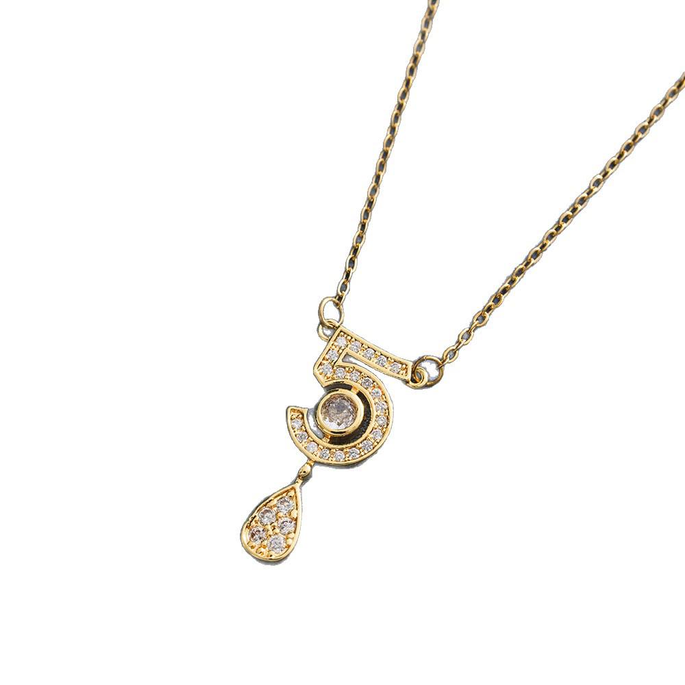 Titanium Steel Full Diamond Necklace, Size 5, Tassel & Water Drop Design for Women - Light Luxury Style
