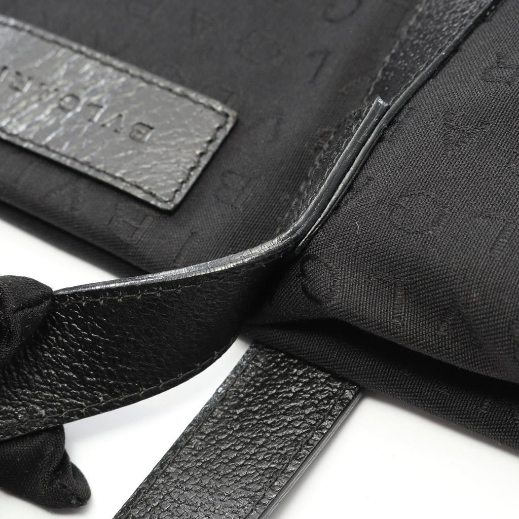 Used BVLGARI Logo mania Tote Bag canvas leather Black Used Women