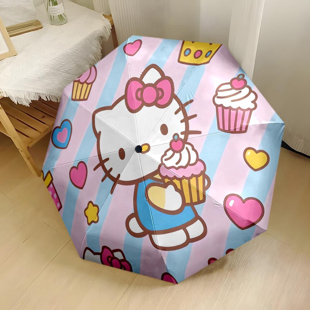 Hello Kitty Strawberry Floral Compact Travel Automatic Umbrella Compact 8 Rib Design Compact Design Perfect for Outdoor Adventures Elegant Umbrella