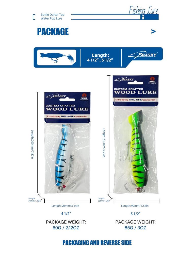 Seasky 5.5" Wooden Popper Fishing Lure for Tuna & Sea Bass