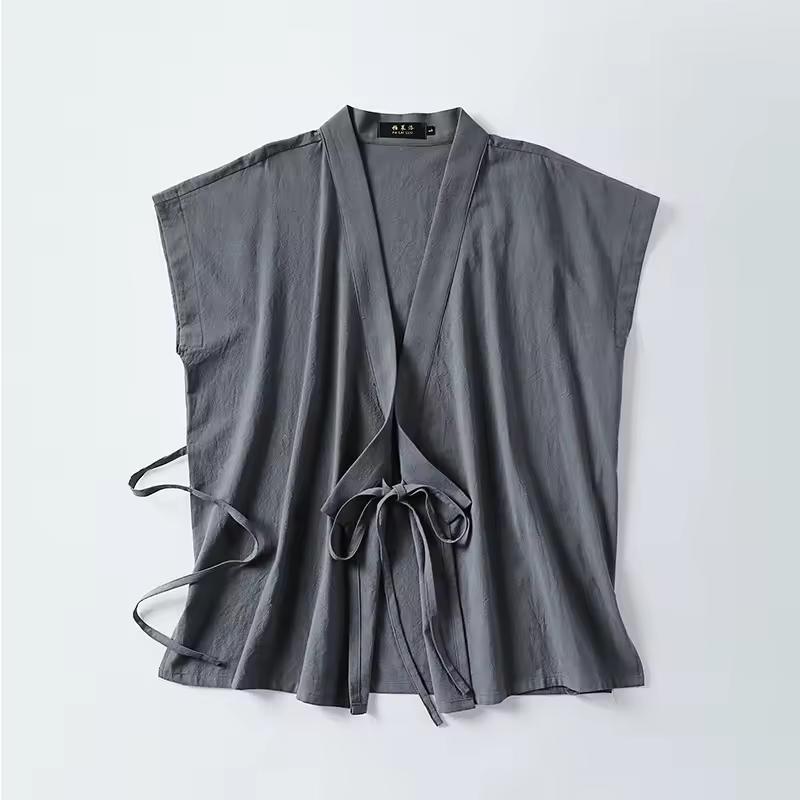 Men's Spring and Summer Cotton Linen Tank Tops Sleeveless Tang Suit Tops Cardigan Solid Vintage Hanfu Vest Male