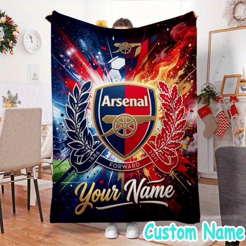 Custom Name Arsenal Football Crest Flannel Blanket Seasonal Universal Blanket For Indoor/outdoor, Perfect For Bedroom Sofa birthday gifts