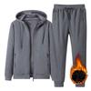 Men's Winter Plush Leisure Sports Set Solid Color Warm Coat+Pants Simple Plus Size Two Piece Set