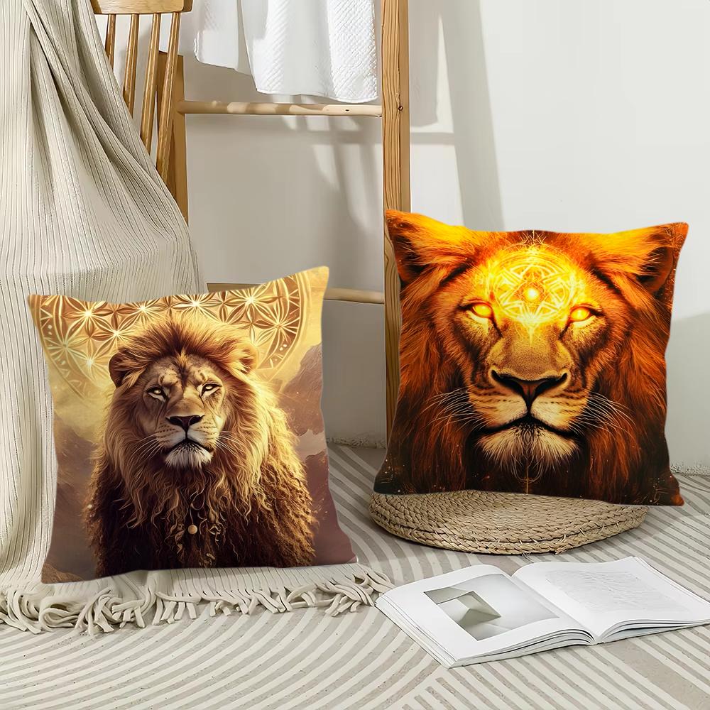 Cool Lion Cushion Cover Soft Plush Fabric Double-Sided Printed Sofa Cushion Cover For All Seasons Home Decor Gift