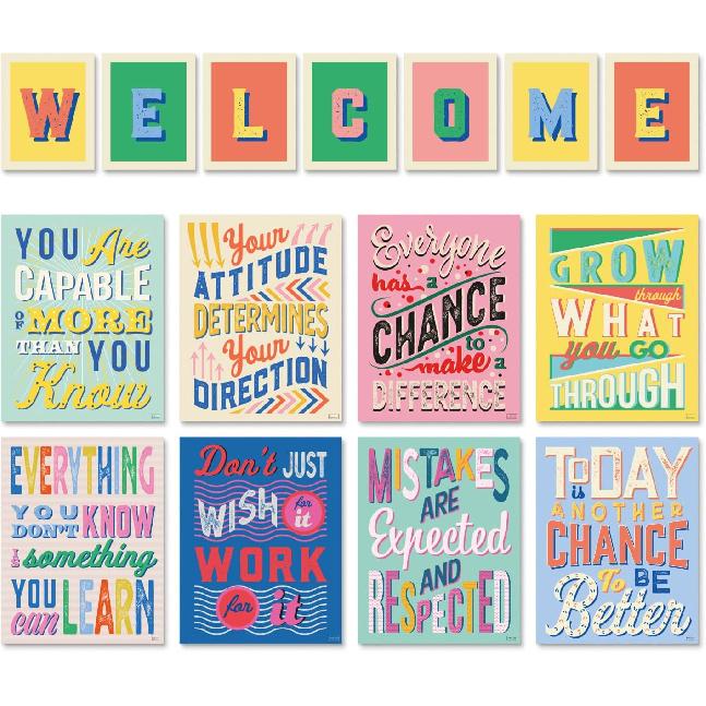 Set of 8 Growth Mindset Posters & WELCOME Letters for Teachers & Students - Bedroom, Office & Classroom Decor to pire Young Minds - Laminated Growth
