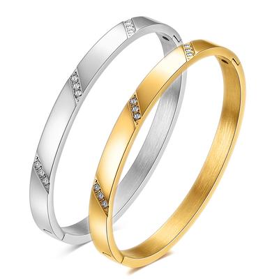 6 mm einfaches und leichtes Luxus-Armband, modisches Armband aus 304 Titanstahl mit eingelegtem Zirkon, abgeschrägt für Damen