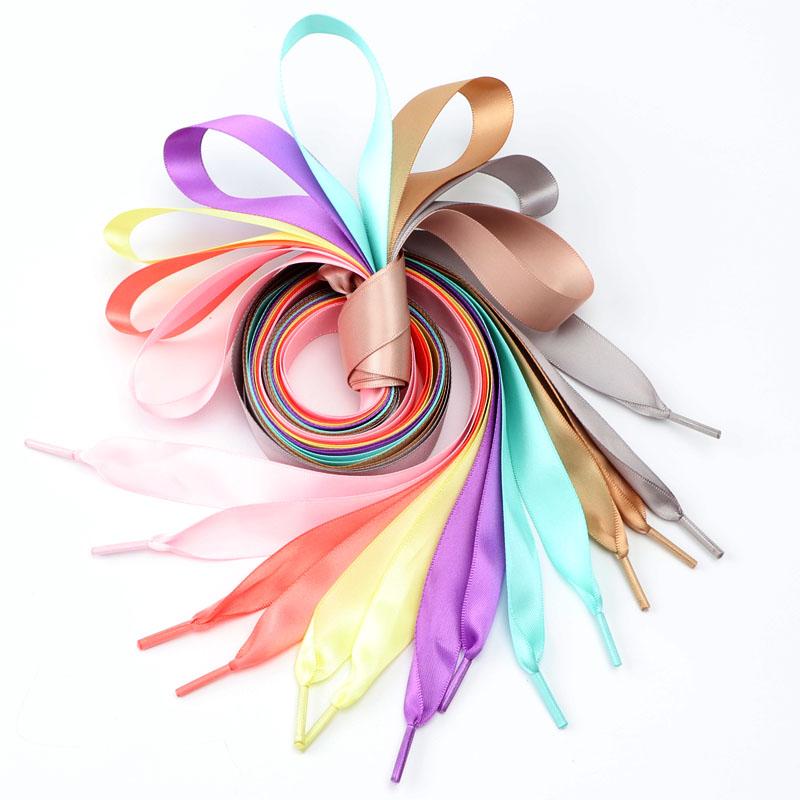 Rainbow Silk Ribbon Colorful Shoelaces Candy Gradient Satin Flat Shoe Laces Boots Women Sneakers Shoelace 2CM Width Shoestring