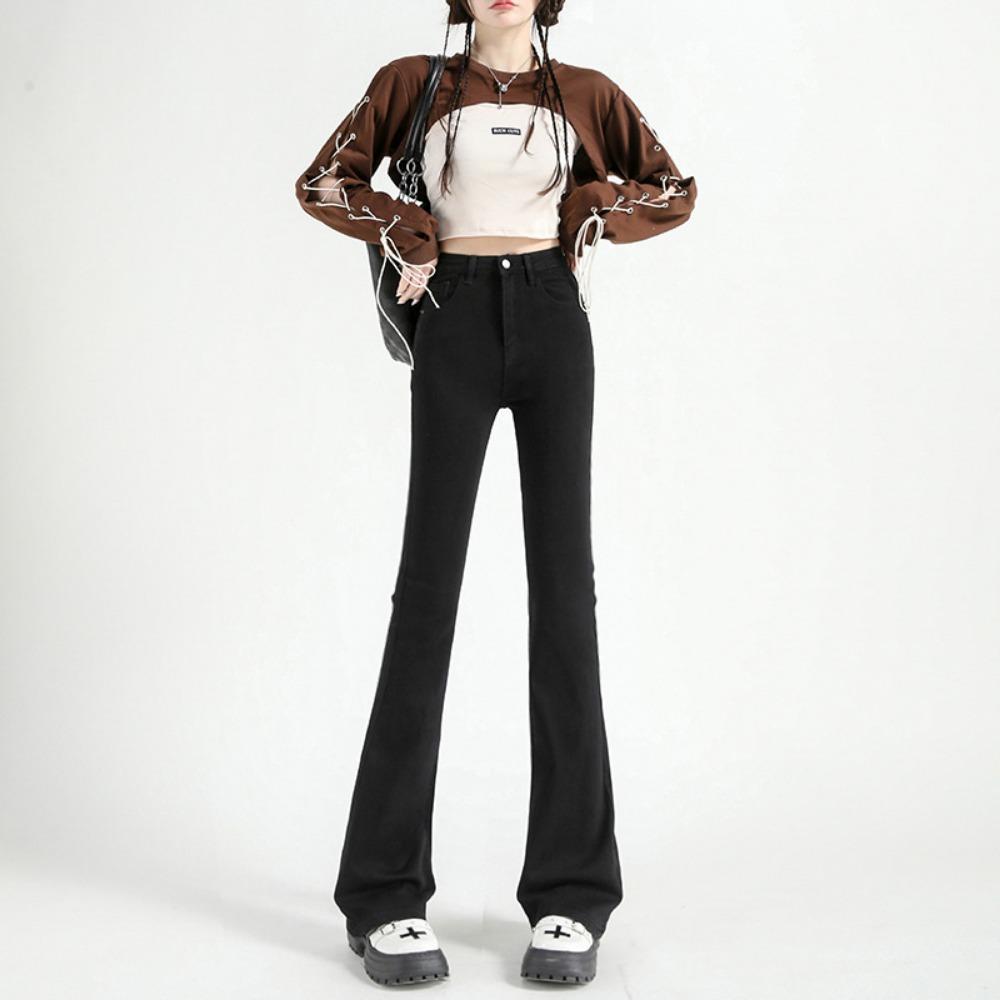 Korean version of micro-pull jeans women's spring new elastic high-waisted thin small flared pants micro-pull pants