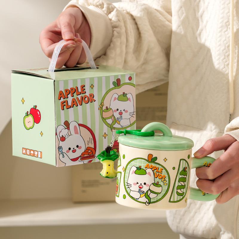 Cute Animal Apple With Lid Office Couple Water Cup Creative Birthday Souvenir High Value Ceramic Cup