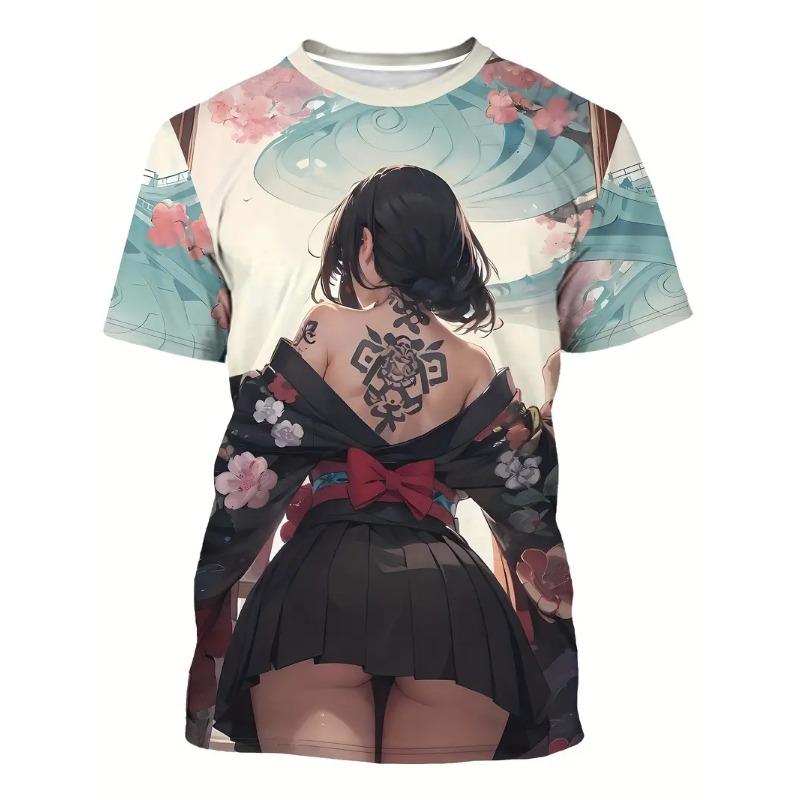 Anime Samurai Girl T-Shirts 3D Print Men's Women Short Sleeve Round Neck T Shirt Oversized