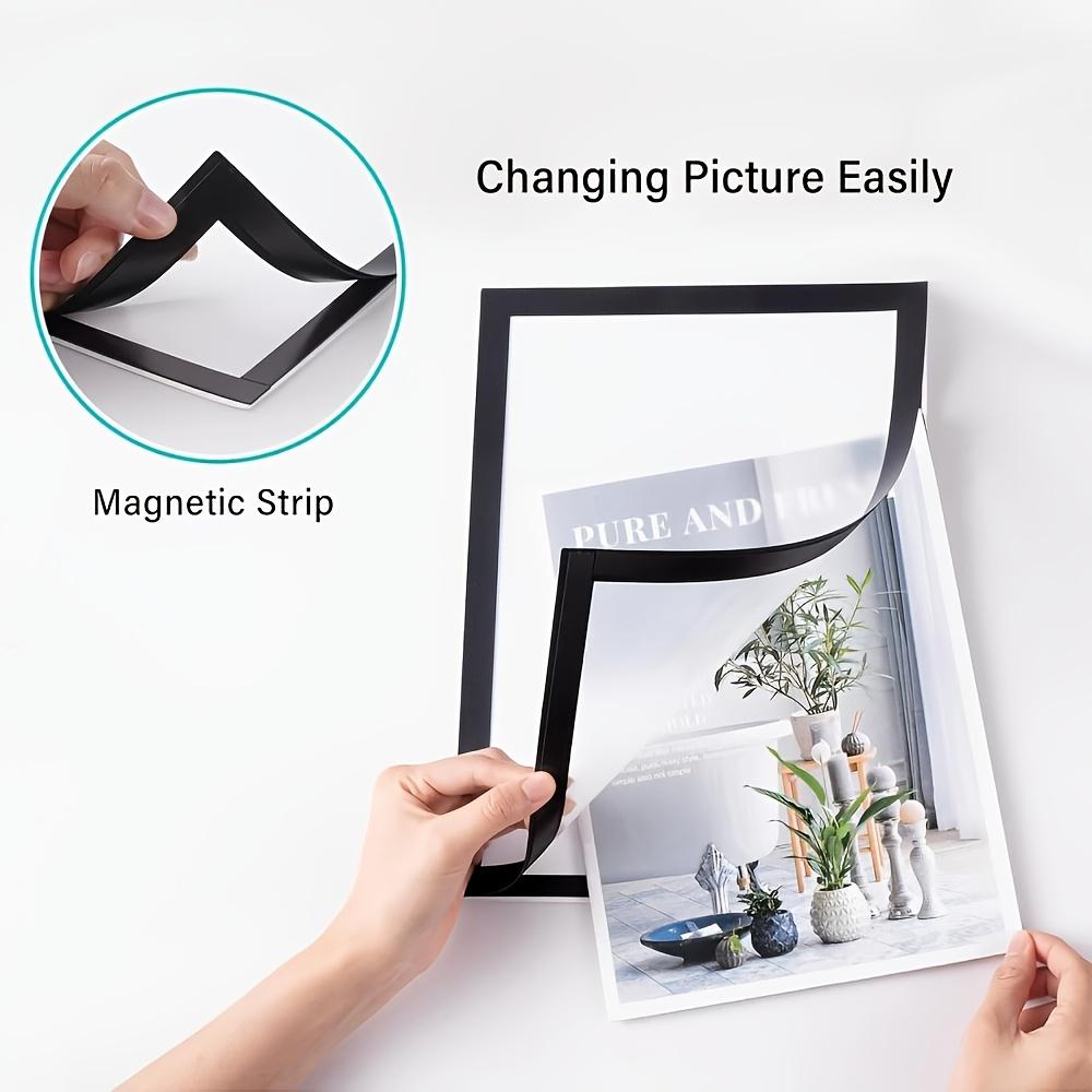 Set of 3 Magnetic Wall Frames - Self-Adhesive, Vertical Photo & Document Display, Matte B/W
